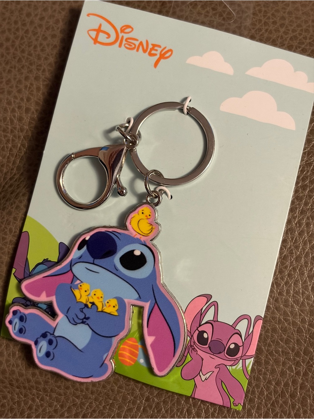 Disney Blue & Pink Stitch Keychain with Yellow Chick Charms